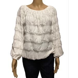 Kara Chic By NF White Crinkle Smocked Blouse Tiered Off Shoulder Top One Size